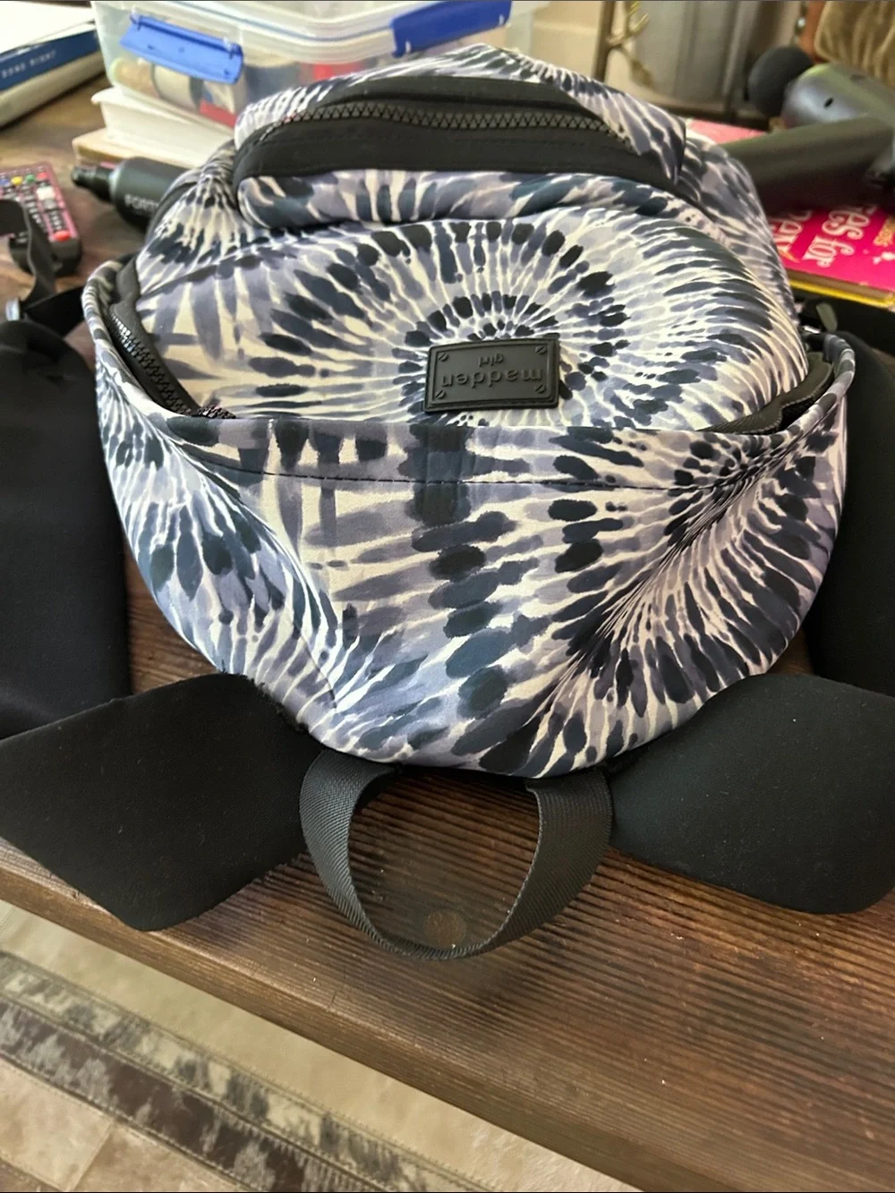 Madden Girl Blue, Black & White Spiral Tie-Dye Backpack